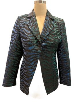 Carlisle Fall 2025 Metallic Black Zebra-Print Single-Button Women's Blazer NWT